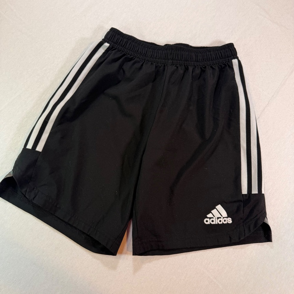 Adidas Athletic Shorts Boys L Black Aeroready 3-Stripe Running Soccer Activewear